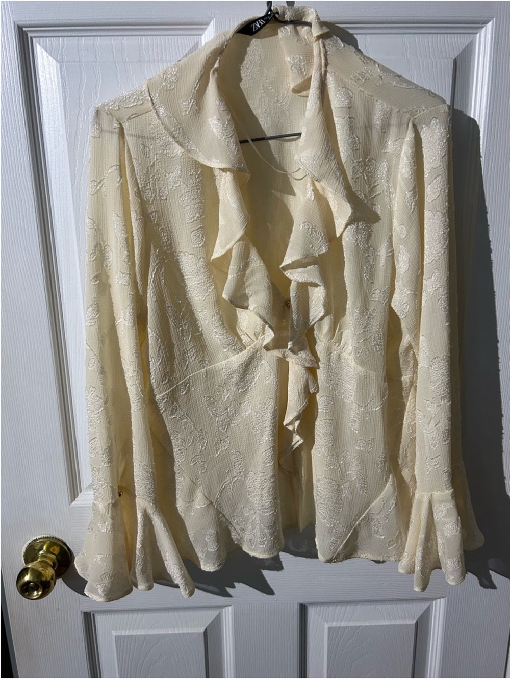 Zara Cream Ruffled Long-Sleeve Blouse